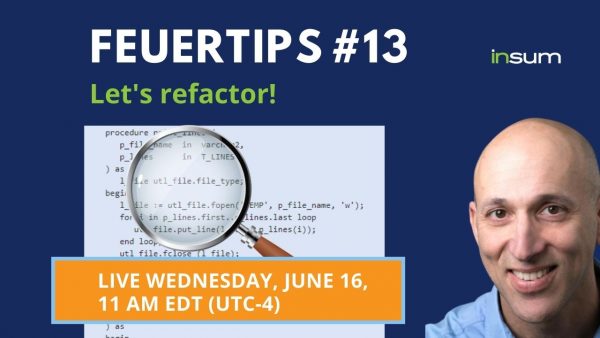 In this blog, Steven proposes a refactoring exercise. Look at the code. What changes does it need? Discuss it with him on Feuertips June 16.