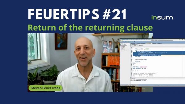 The returning into clause is one of the best examples of the tight integration between SQL and PLSQL. Steven Feuerstein explains.