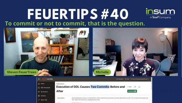 When should you commit changes in your PL/SQL code? When does PL/SQL itself perform commits for you on your behalf? Find out in this episode of Feuertips.