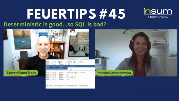 Steven's special guest Monika Lewandowska provides tips to organize PL/SQL code to make it deterministic while reducing unpleasant SQL!
